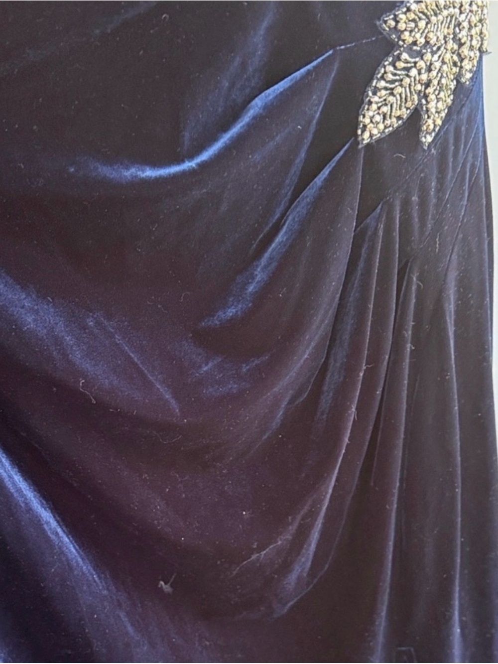 Alex Evenings Navy Velvet Beaded Ruched Formal Gown Dress 14 - Picture 3 of 3